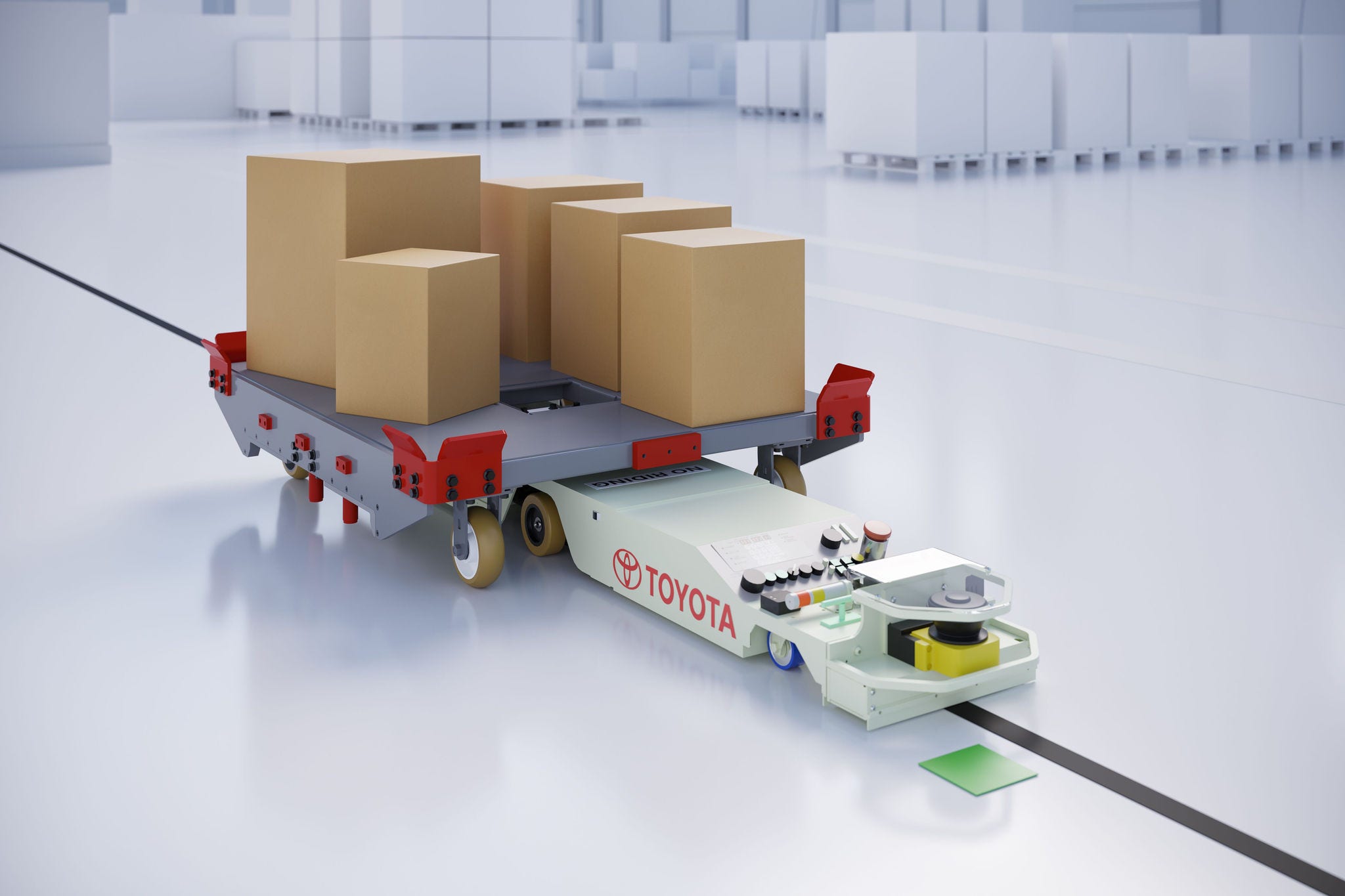Toyota Mouse and Mole Automated Guided Carts (AGCs) driving in factory.