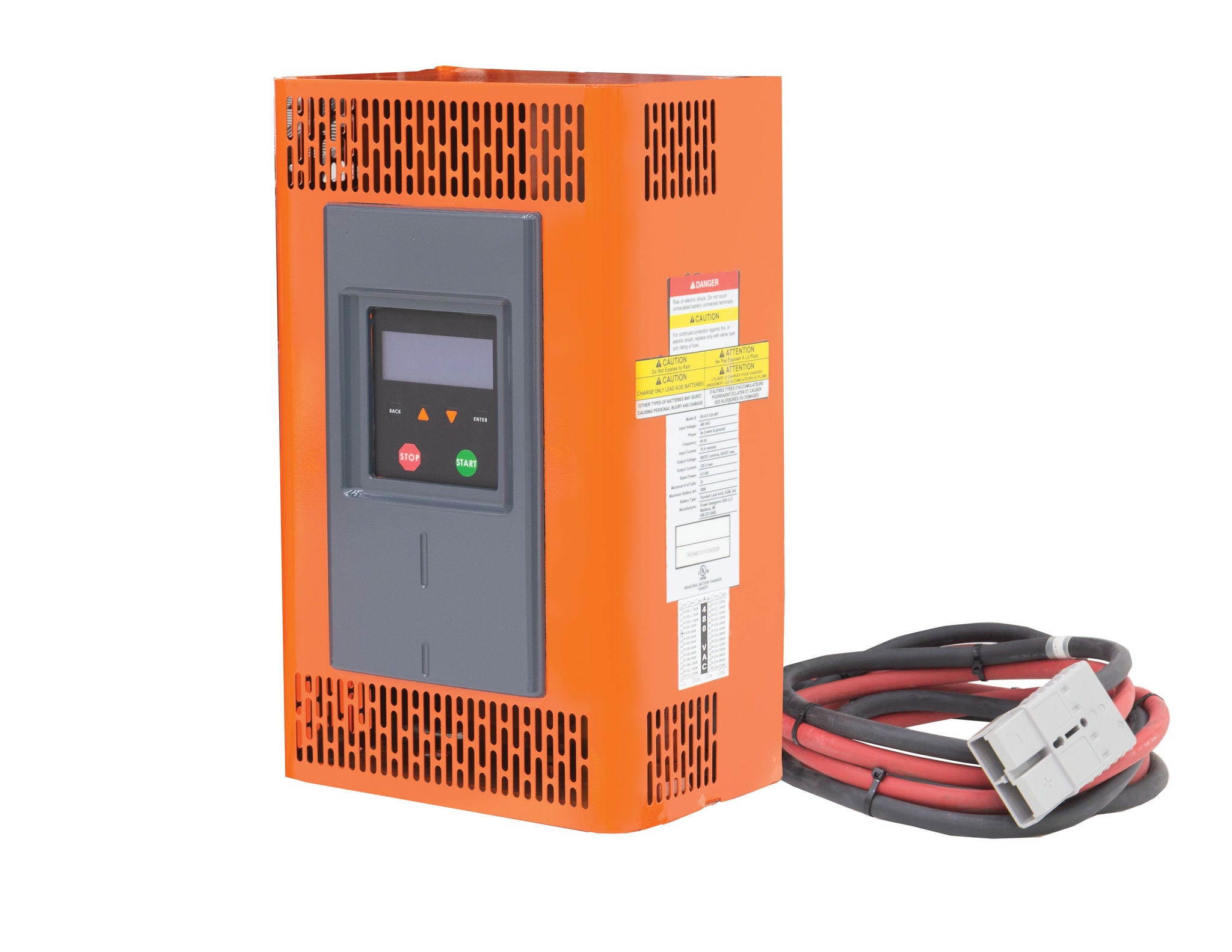 orange lithium-ion charger with charging cord