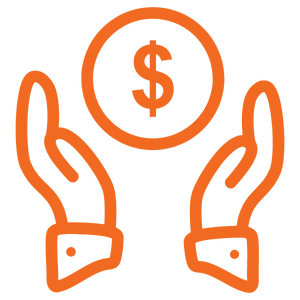 orange hands icon with money symbol