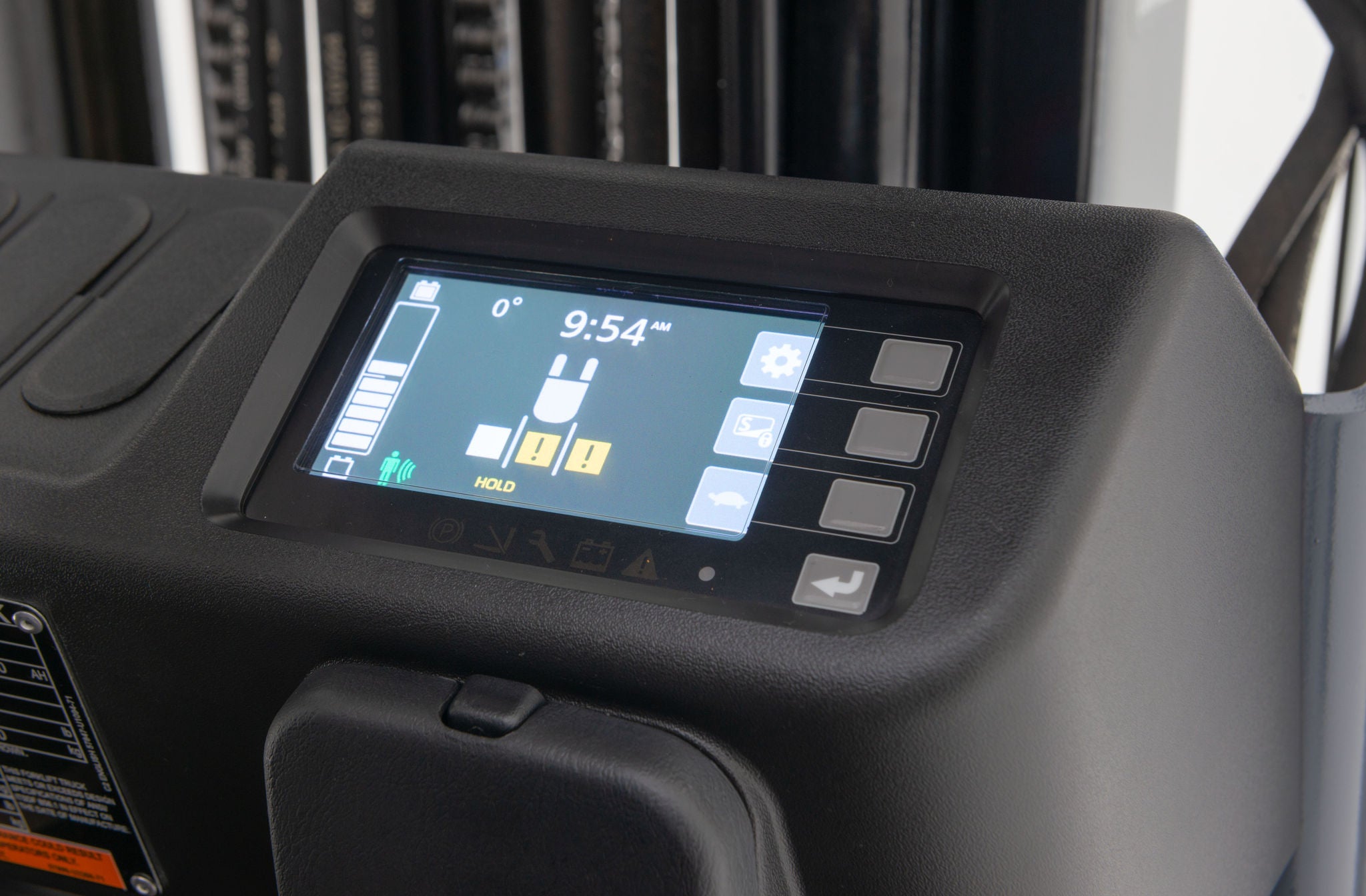 Close up image of Toyota's 3-Wheel Electric Forklift's LCD multifunction display