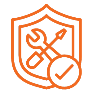 warranty badge with tools inside and a checkmark